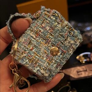 Blue Tweed Keychain Pouch